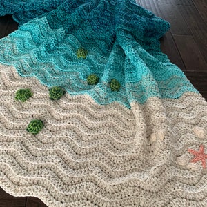 Sea Turtle Blanket Turtle Handmade Blanket Gift Crochet Turtle Gift Ocean Blanket Sea Turtle Throw Crochet Beach Blanket image 1