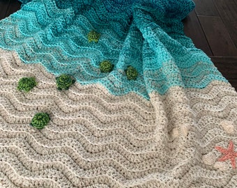 Sea Turtle Blanket | Turtle |  Handmade Blanket Gift | Crochet Turtle Gift |  Ocean Blanket | Sea Turtle Throw | Crochet Beach Blanket