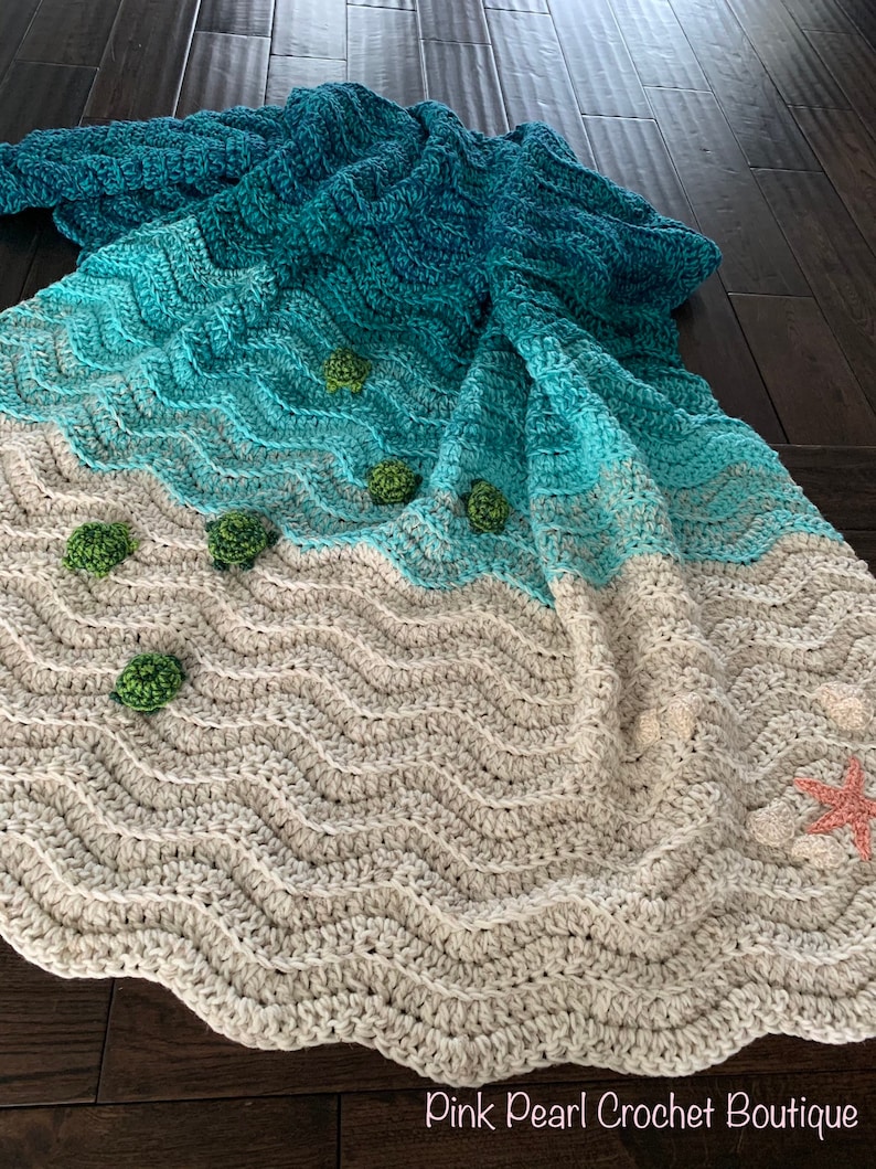 Sea Turtle Blanket Turtle Handmade Blanket Gift Crochet Turtle Gift Ocean Blanket Sea Turtle Throw Crochet Beach Blanket image 1