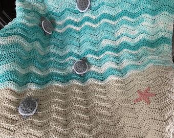 Crochet Baby Sea Turtle Blanket | Ocean Themed Nursery | Ocean Themed Baby Gift | Crochet Ocean Blanket | Nautical Baby Blanket Crochet