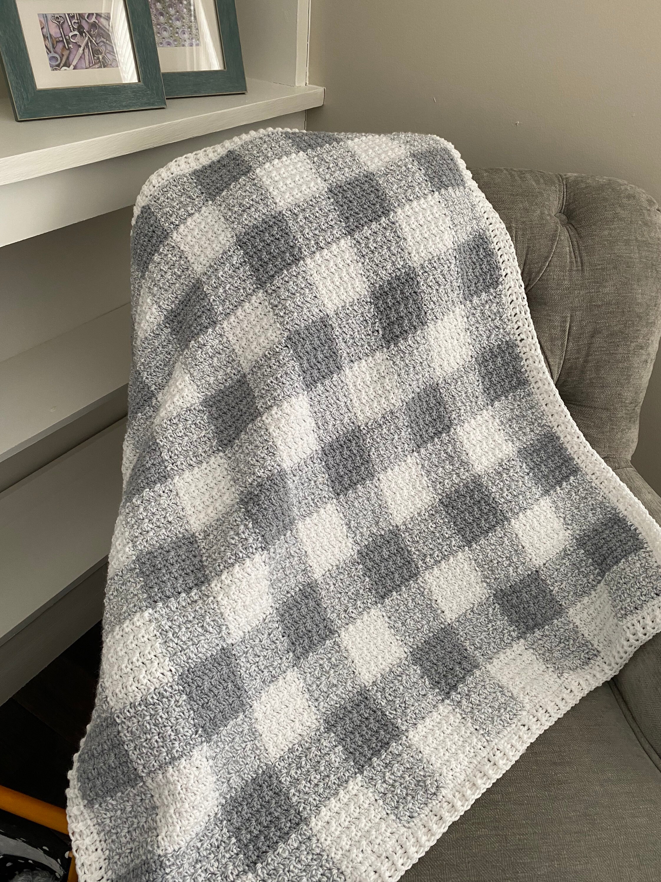 Plaid Baby Blanket Grey Baby Afghan Grey Baby Blanket Etsy