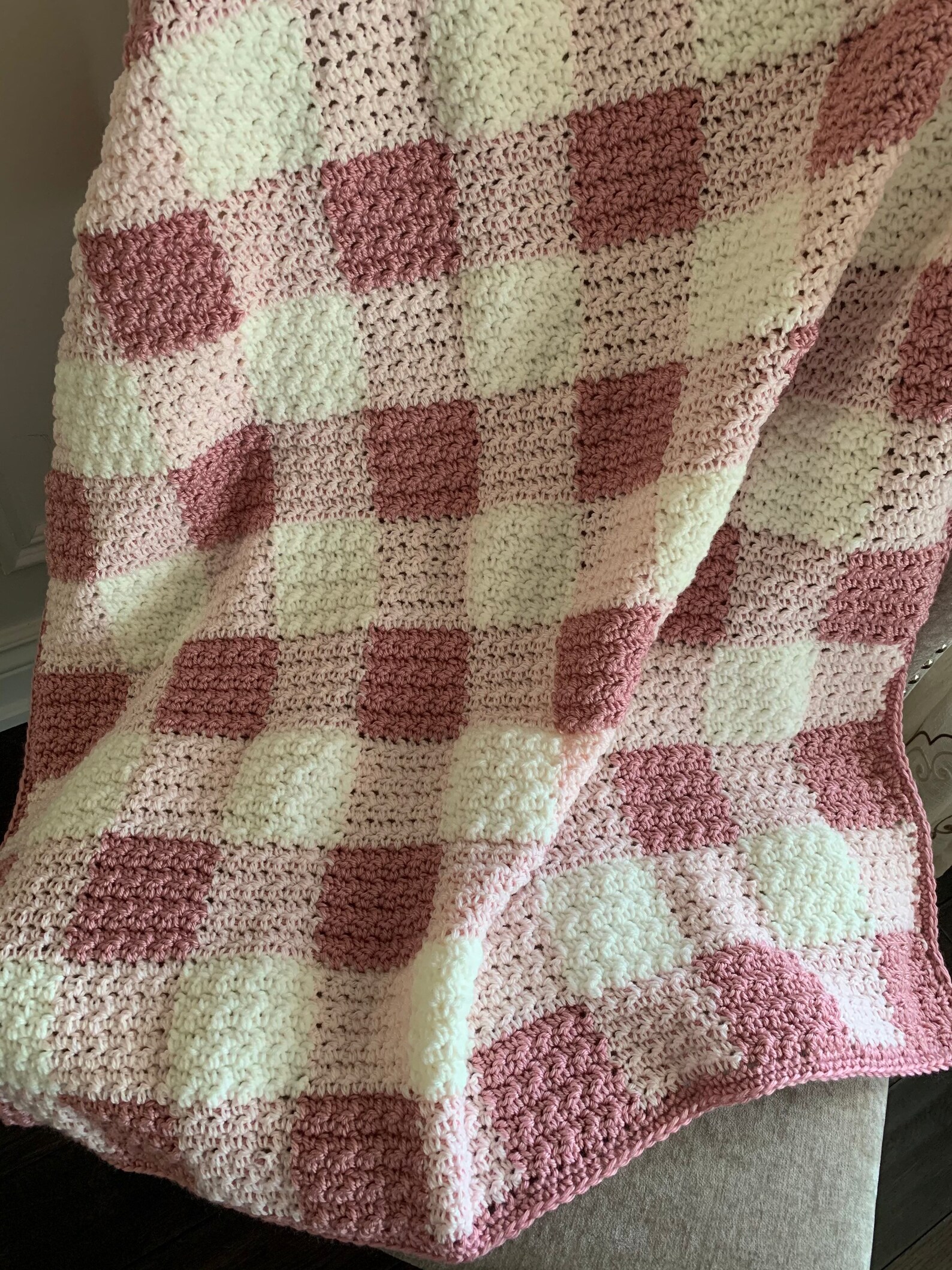 Pink Plaid Blanket Crochet Pink Blanket Crochet Blanket Etsy