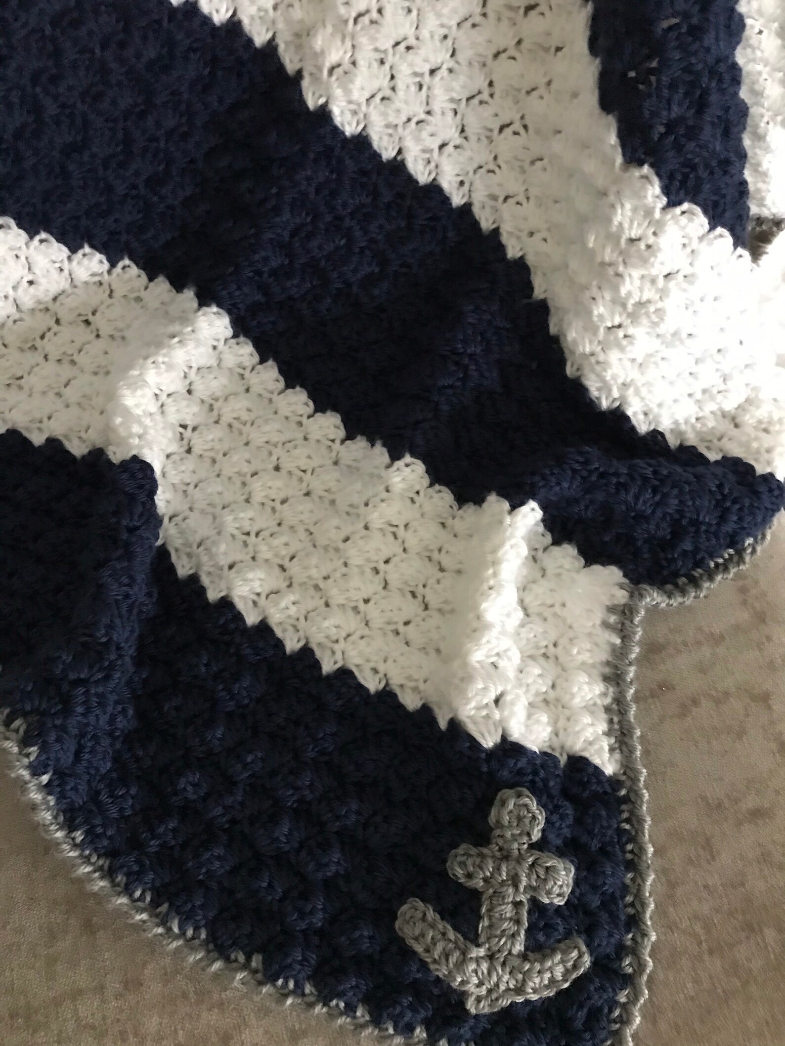 Nautical Baby Blanket Crochet Navy and White Blanket Etsy