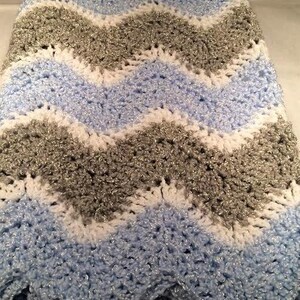Blue and Grey Baby Blanket | Striped Baby Blanket | Handmade Boy Blanket | Crochet Baby Boy Blanket | Ripple Blanket for Baby | Baby Shower
