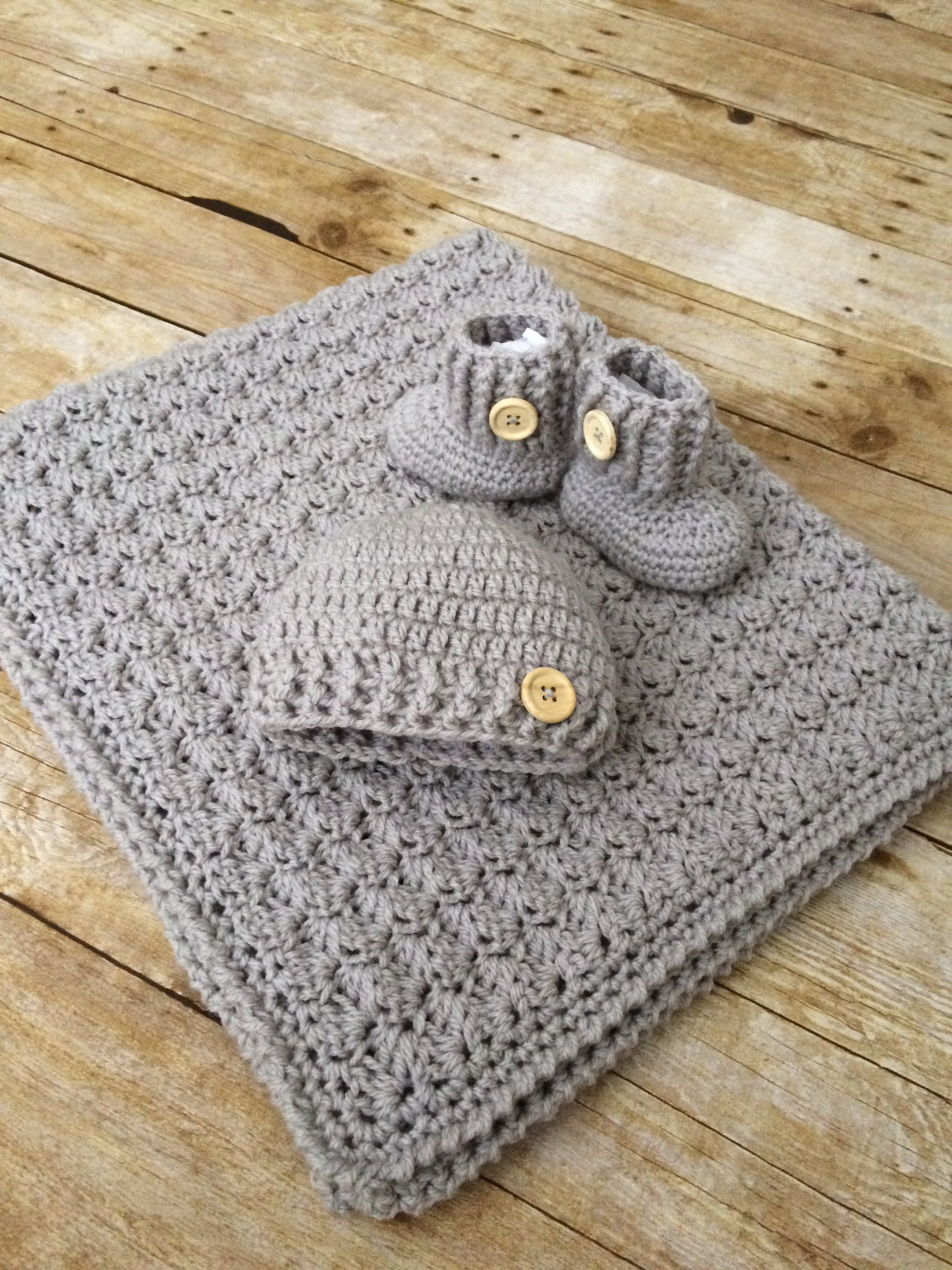 Handmade Grey Baby Blanket Set Grey Hat And Booties Gray Etsy