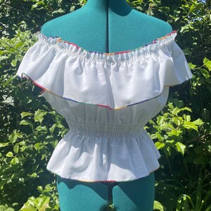 Vintage 1970s Union Made Rainbow Trim Peasant Top: Boho, Hippie, Pride, Festival M L XL