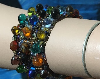 Glass Bead Stretch Cuff Bracelet