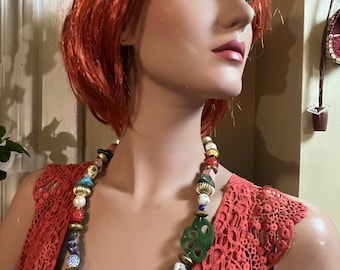 Retro Mixed Precious Bead Necklace