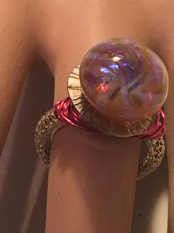 Modern Mixed Material Art Ring - image 1