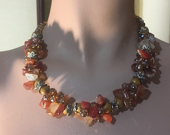Carnelian, Agate and Crystal Necklace