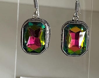 Silver Plated Mystic Topaz Earrings