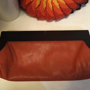 Brown And Black Leather And Wood Clutch Purse image 3