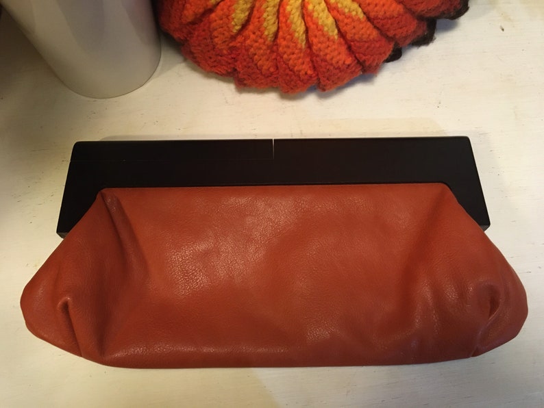 Brown And Black Leather And Wood Clutch Purse image 3