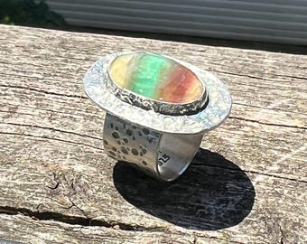 Large Green And Yellow Flourite Ring