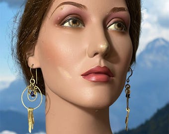 Lapis And Brass Wire Earrings