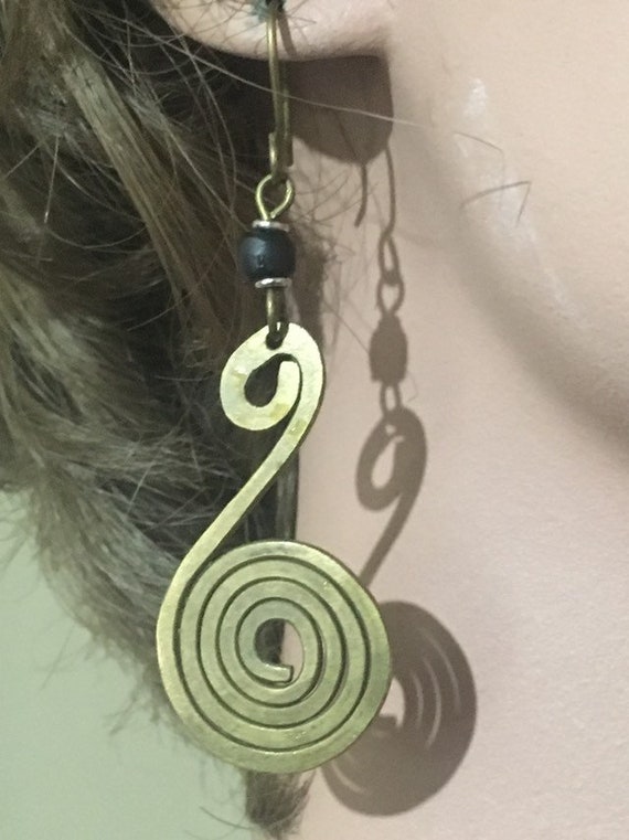 African Brass Swirl Earrings - image 1
