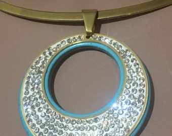 Modern Turquoise and Crystal Pendant Choker