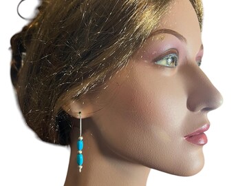 Genuine Turquoise Bead Sterling Silver Earrings