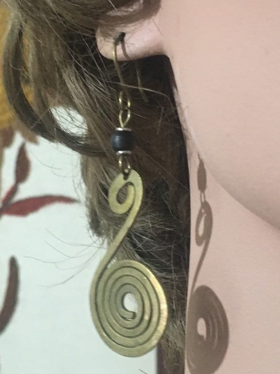 African Brass Swirl Earrings - image 5