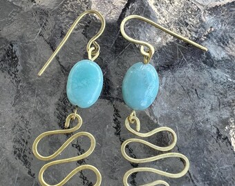 Amazonite And Brass Earrings