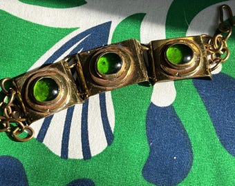 Rafael Alfandry Brass And Apple Green Gem Bracelet