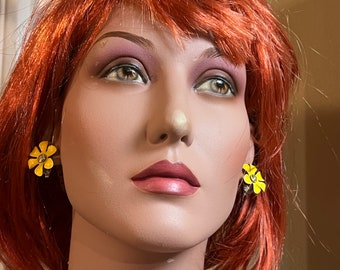 Retro yellow Enamel Flower Earrings