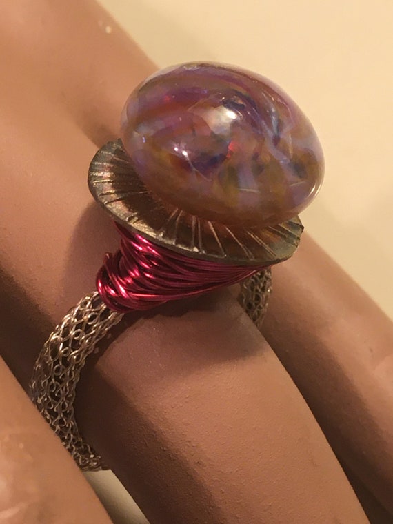 Modern Mixed Material Art Ring - image 7