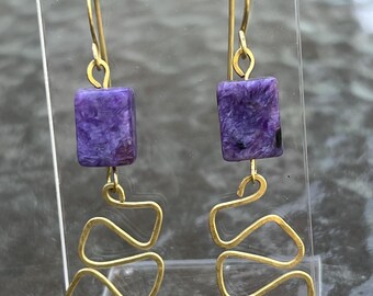 Charoite And Brass Earrings