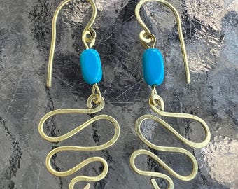 Turquoise and Hammered Brass Earrings
