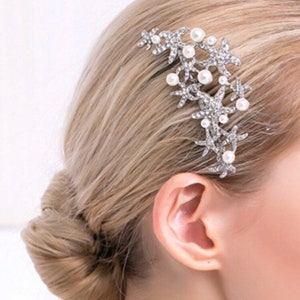 Starfish rhinestone hair comb wedding updo embellishment rhinestone faux pearl sea life hair clip adornment beach bride hair accessory