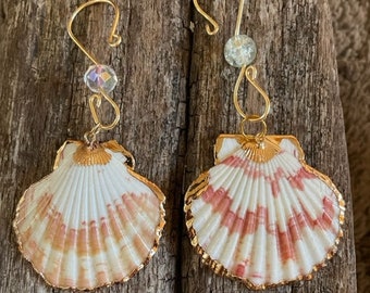 Scallop Sea Shell Ornament Pair of Coastal Christmas Hanging Ornaments