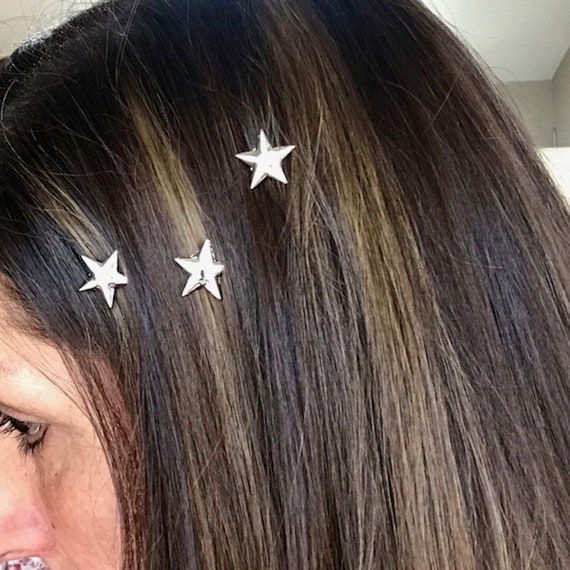 Silver Tone Stars Spiral Hair Clips Lot Of 4 Wedding Beach Bride