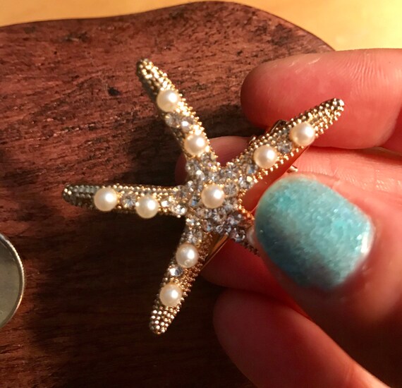 Gold Starfish Hair Clip Pearl Rhinestone Ocean Wedding Beach Bride