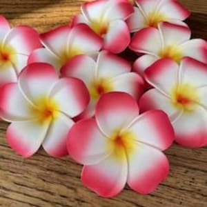 Red Hawaiian Plumeria Flowers Luau decor lot of 10 Artificial Foam Frangipani Flower Heads beach wedding decor