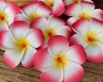 Red Hawaiian Plumeria Flower Heads: Foam Frangipani, Luau Decor (Set of 10)
