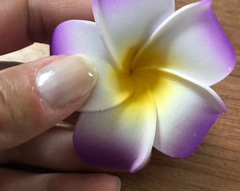 Purple  Hawaiian flowers Fake Plumeria lot of 10 Artificial Foam Frangipani Flower Heads 3" Luau beach wedding decor