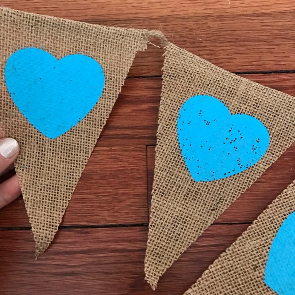 Heart burlap wedding banner blue color decorative hanging party supply jute flag Rustic Hessian Burlap Bunting Shabby Chic Wedding 13 Flags