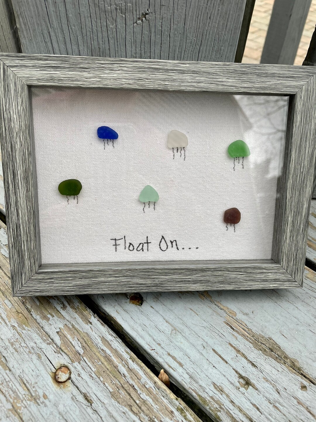Beach Glass Framed Art Jelly Fish Sealife Scene Rustic Design Etsy