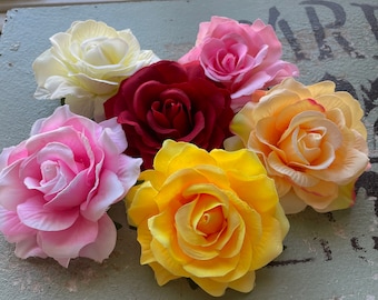 Faux Rose Flower hair clip flocking cloth rose bud large flower hair accessory broach for bride wedding hair floral clips