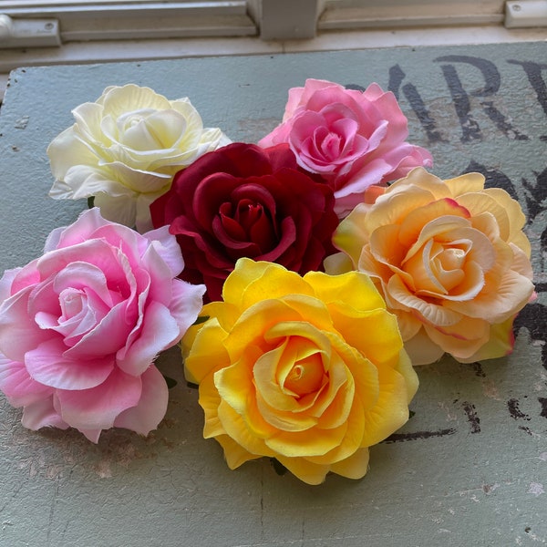 Faux Rose Flower hair clip flocking cloth rose bud large flower hair accessory broach for bride wedding hair floral clips