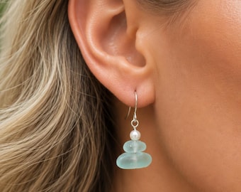 Handmade Recycled Sea Glass Earrings, Coastal Jewelry, Ocean Inspired Earrings, Faux beach glass Dangle Earrings, Gifts for Her