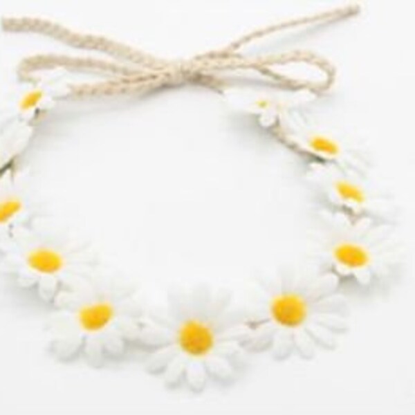 Daisy Flower head wreath adjustable rope tie bohemian  head piece wedding spring bridesmaid flower girl faux floral head piece