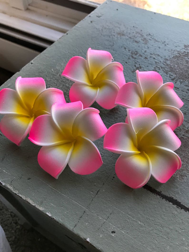 Hawaiian Flowers Pink Fake Plumeria Lot Of 10 Or 25 Artificial Etsy