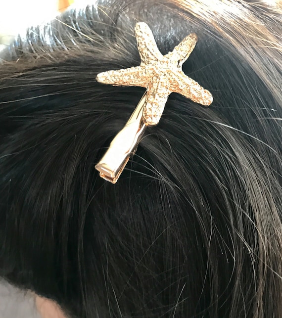 Gold Starfish Hair Clip Ocean Wedding Beach Bride Sea Life Updo