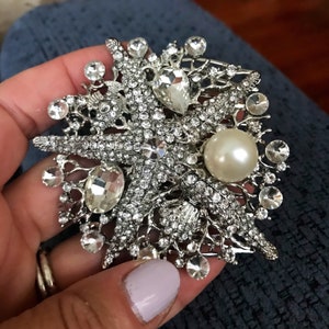 Starfish rhinestone pearl hair comb wedding updo embellishment rhinestone faux pearl sea life hair clip adornment beach bride hair accessory