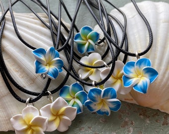 Hawaiian Flower Necklace - Clay Plumeria Necklace - Surfer girl Jewelry - Beach Lover Gifts