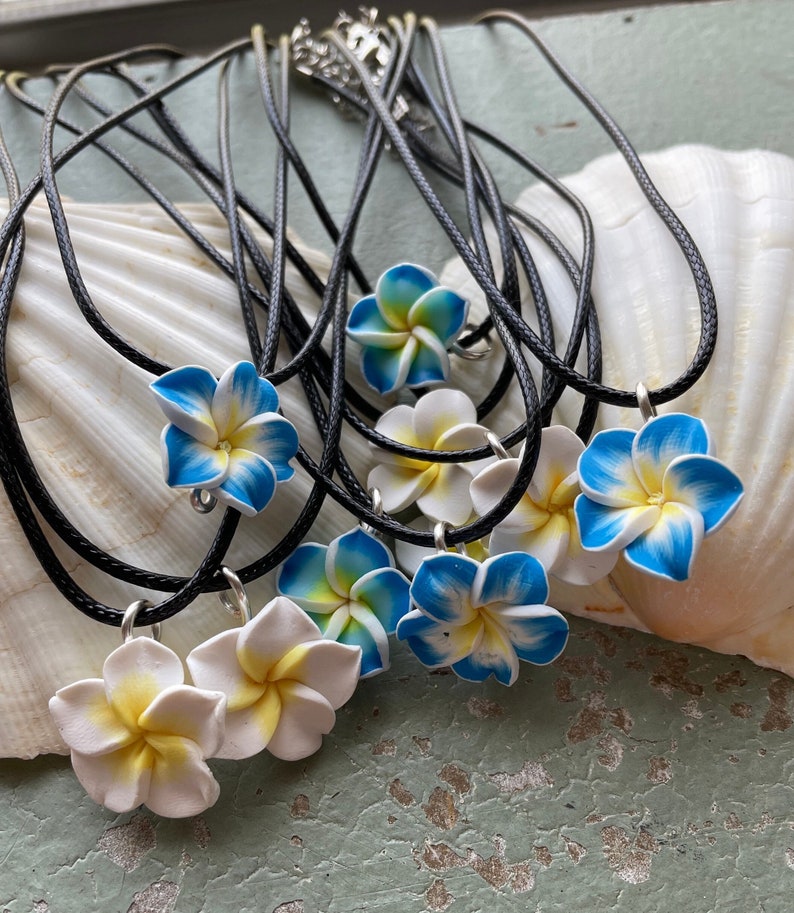 Hawaiian flower necklace Surfer jewelry Plumeria flower necklace
