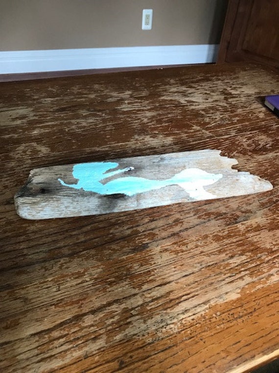 Driftwood Mermaid Painted Sign Beach Wood Hand Stencil Beach Cottage Shabby Signs Il_570xn