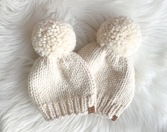 Mom and Me Knit Hats / Matching Chunky Knit Toque Set / Cute Knit Beanies / Pom Pom Hats / Mom and Baby Hats