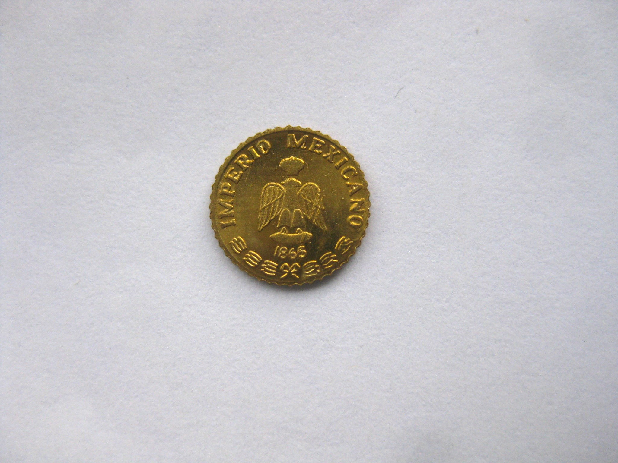 GOLD 1865 Mexico Emperor Maximiliano Gold Coin 0.49 Gm 8K